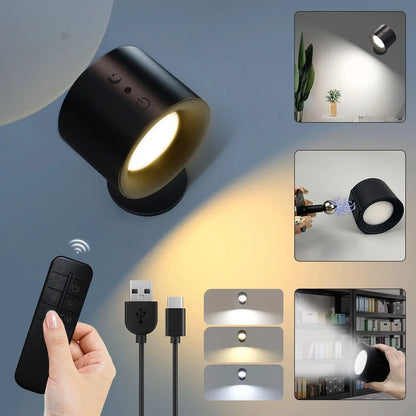 LED Wall Sconce Light Wireless – Round Touch Control Double Head 360 Rotatable Wall Lamp, 3 Color Dimmable Night Light for Bedroom, Living Room, Hallway Indoor Lighting