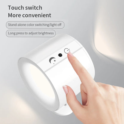 LED Wall Sconce Light Wireless – Round Touch Control Double Head 360 Rotatable Wall Lamp, 3 Color Dimmable Night Light for Bedroom, Living Room, Hallway Indoor Lighting
