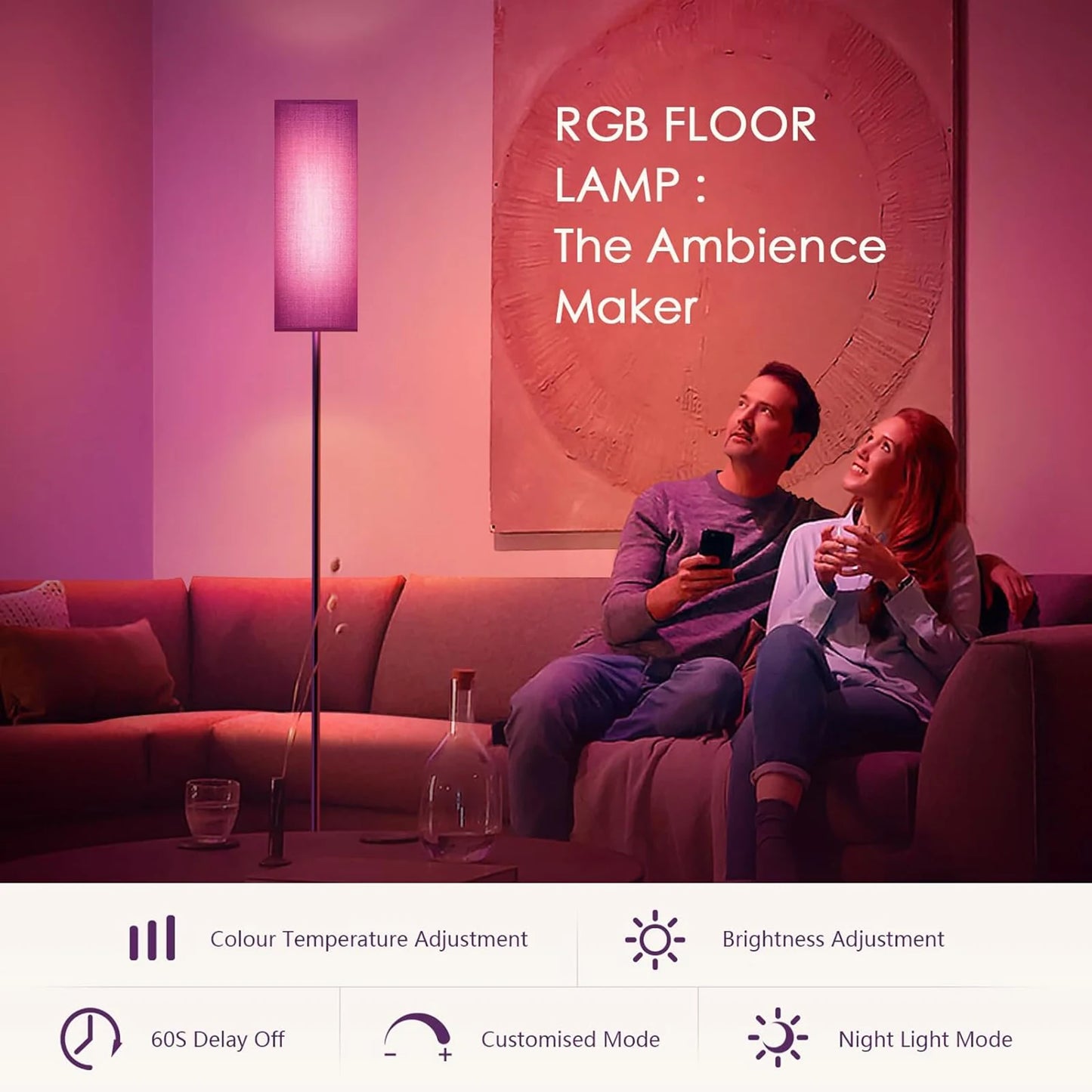 Modern RGB LED Floor Lamp – Dimmable Smart Standing Light for Bedroom & Living Room & Study Room