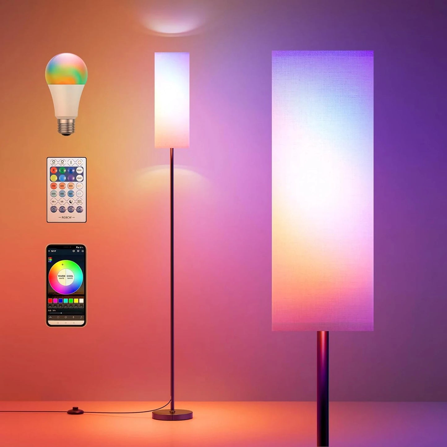 Modern RGB LED Floor Lamp – Dimmable Smart Standing Light for Bedroom & Living Room & Study Room