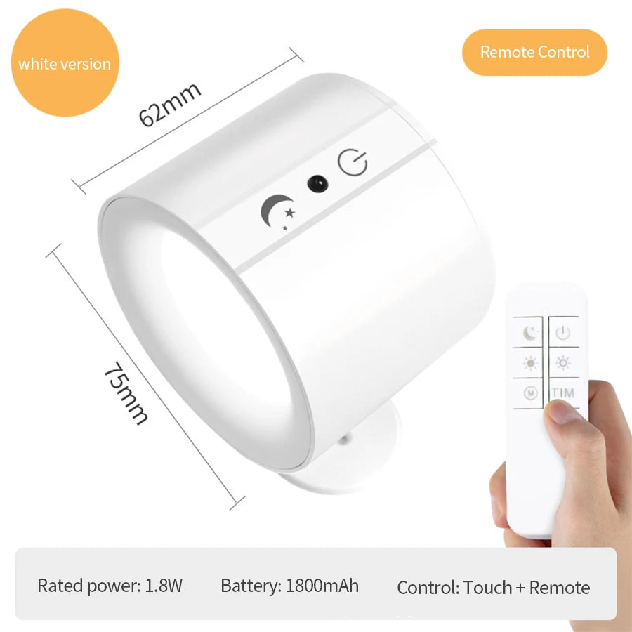 LED Wall Sconce Light Wireless – Round Touch Control Double Head 360 Rotatable Wall Lamp, 3 Color Dimmable Night Light for Bedroom, Living Room, Hallway Indoor Lighting