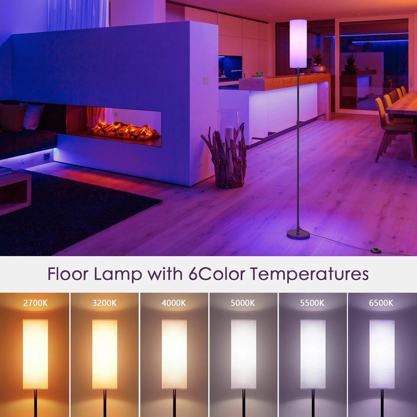 Modern RGB LED Floor Lamp – Dimmable Smart Standing Light for Bedroom & Living Room & Study Room