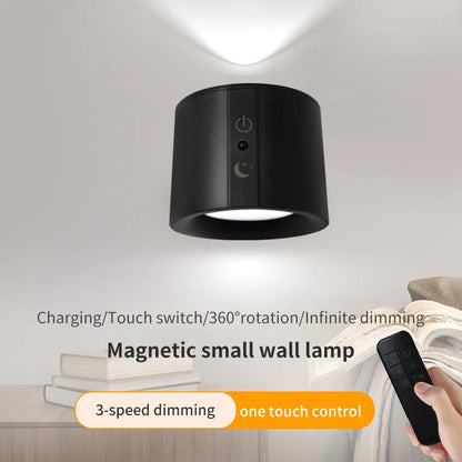 LED Wall Sconce Light Wireless – Round Touch Control Double Head 360 Rotatable Wall Lamp, 3 Color Dimmable Night Light for Bedroom, Living Room, Hallway Indoor Lighting