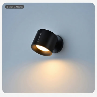 LED Wall Sconce Light Wireless – Round Touch Control Double Head 360 Rotatable Wall Lamp, 3 Color Dimmable Night Light for Bedroom, Living Room, Hallway Indoor Lighting